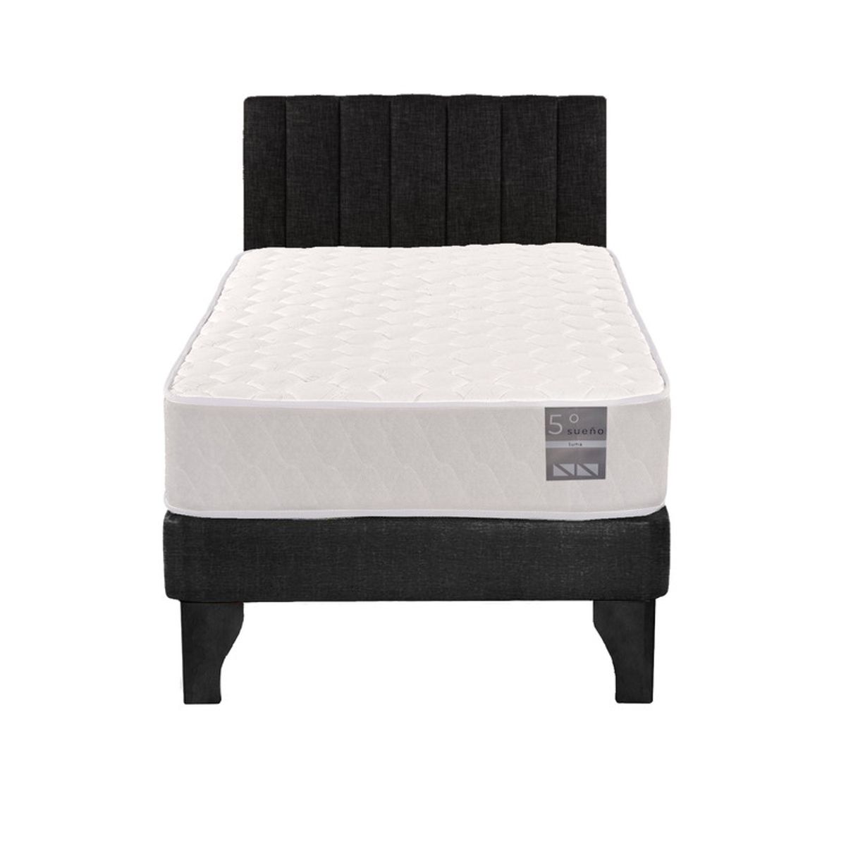 5 SUEÑO - Cama Europea 1 Plaza Luna + Respaldo Tubular Negro…