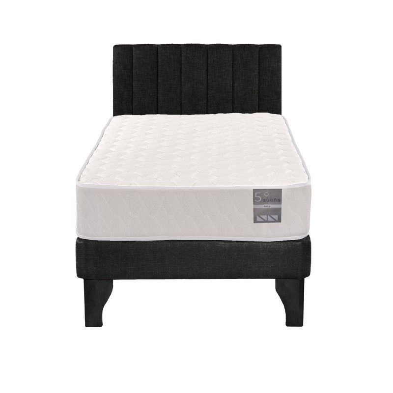 5 SUEÑO - Cama Europea 1 Plaza Luna + Respaldo Tubular Negro