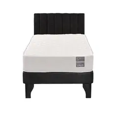 5 SUEÑO - Cama Europea 1 Plaza Luna + Respaldo Tubular Negro