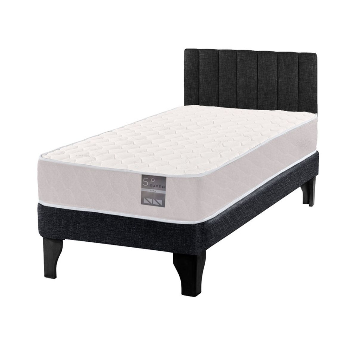5 SUEÑO - Cama Europea 1 Plaza Luna + Respaldo Tubular Negro…