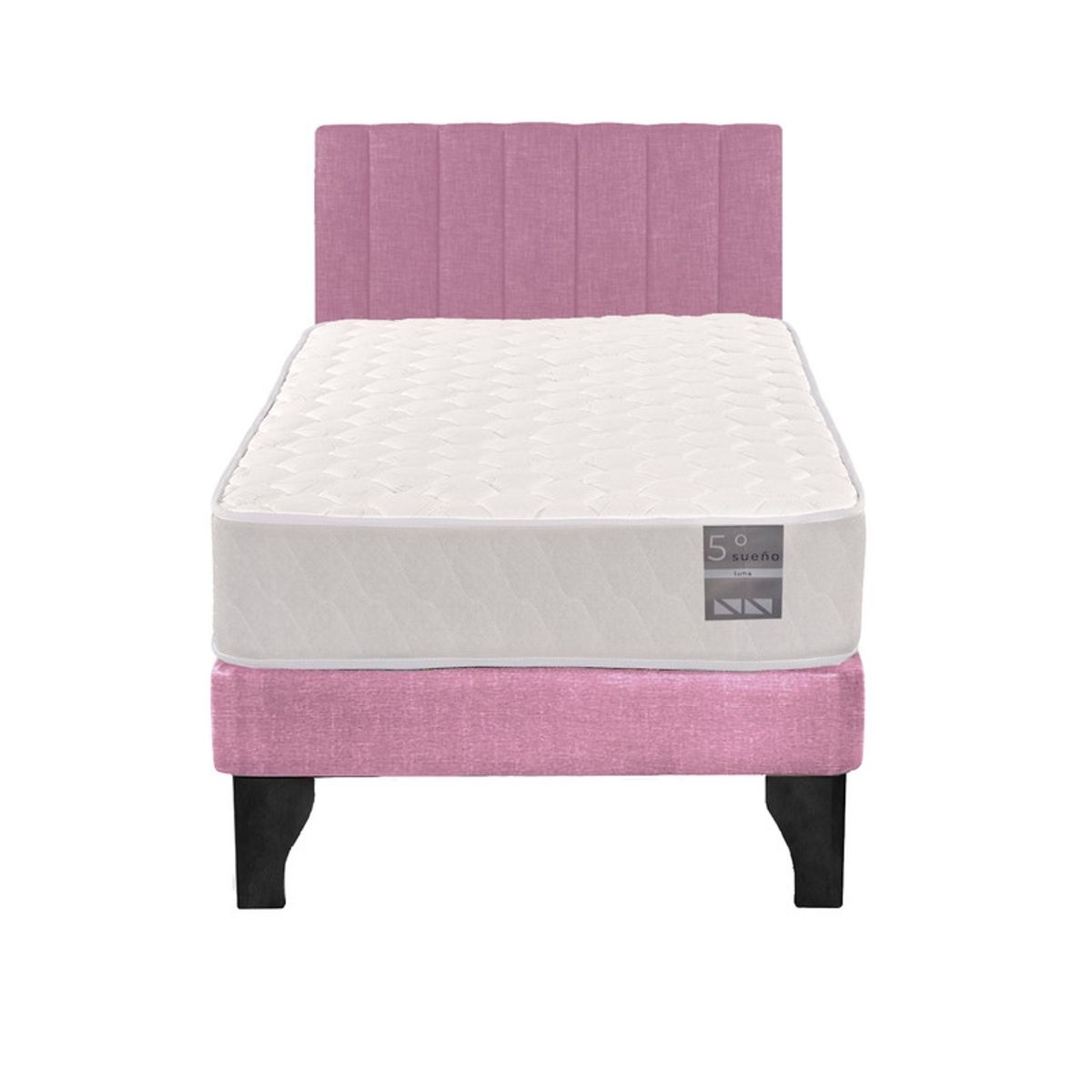5 SUEÑO - Cama Europea 1 Plaza Luna + Respaldo Tubular Negro Rosado…