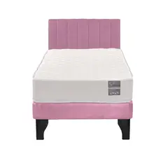 5 SUEÑO - Cama Europea 1 Plaza Luna + Respaldo Tubular Negro Rosado
