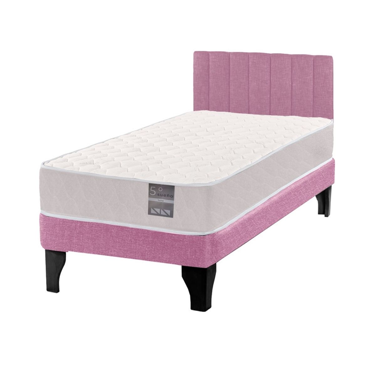 5 SUEÑO - Cama Europea 1 Plaza Luna + Respaldo Tubular Negro Rosado…