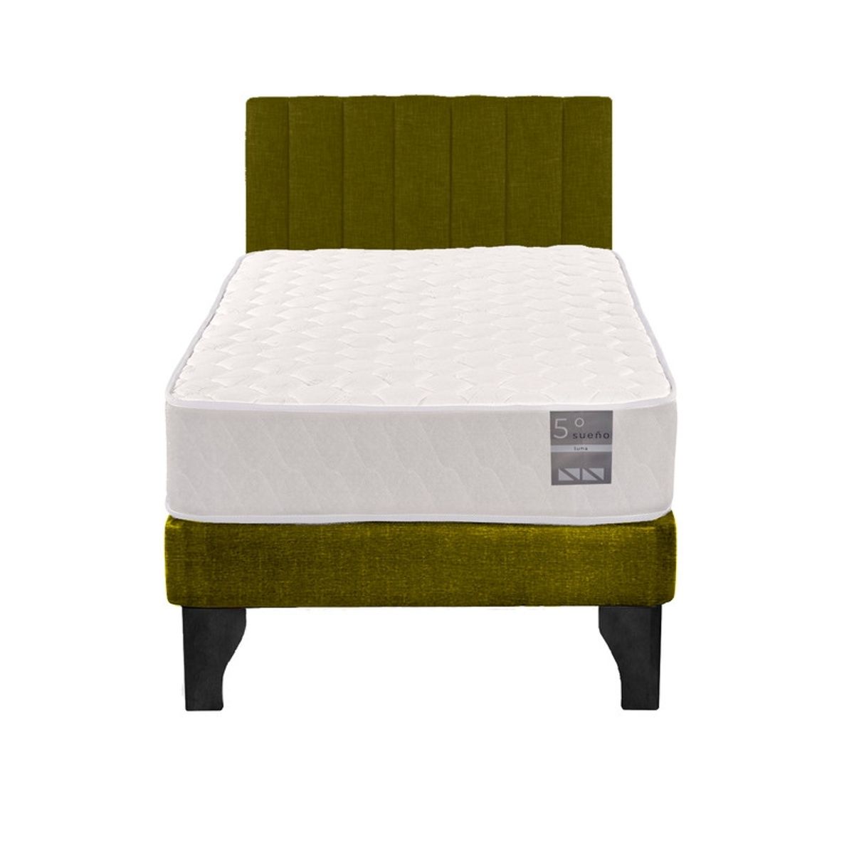 5 SUEÑO - Cama Europea 1 Plaza Luna + Respaldo Tubular Negro Verde…