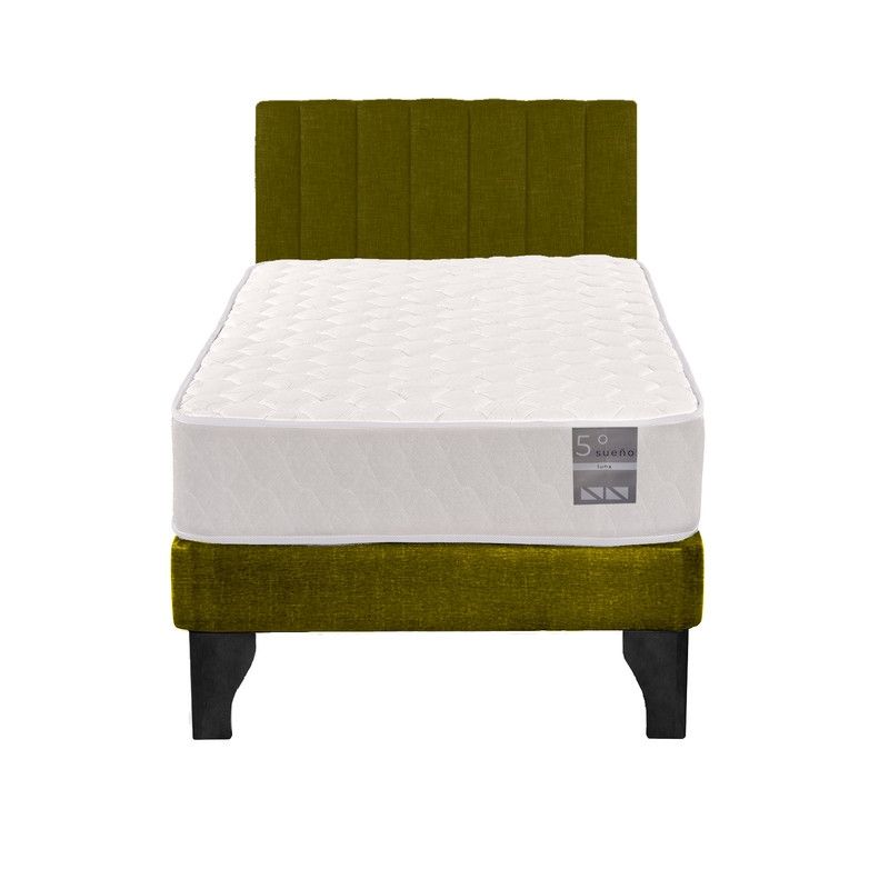 5 SUEÑO - Cama Europea 1 Plaza Luna + Respaldo Tubular Negro Verde