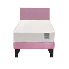 5 SUEÑO - Cama Europea 1 Plaza Luna + Respaldo Capitoné Negro Rosado
