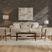 Living 311 Facundo Beige sofa 3 cuerpos + 2 Sitiales de madera