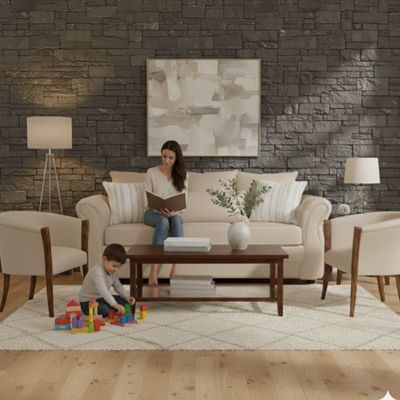 Imagen 2 del producto Living 311 Facundo Beige sofa 3 cuerpos + 2 Sitiales de madera