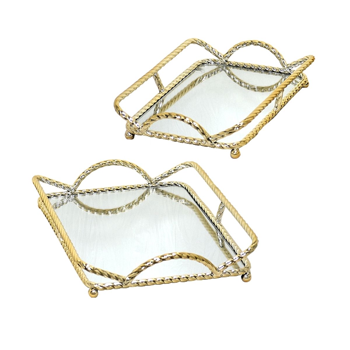 MSA MUEBLES SANTA ANA - Set Bandejas Mirror Gold 2 Piezas