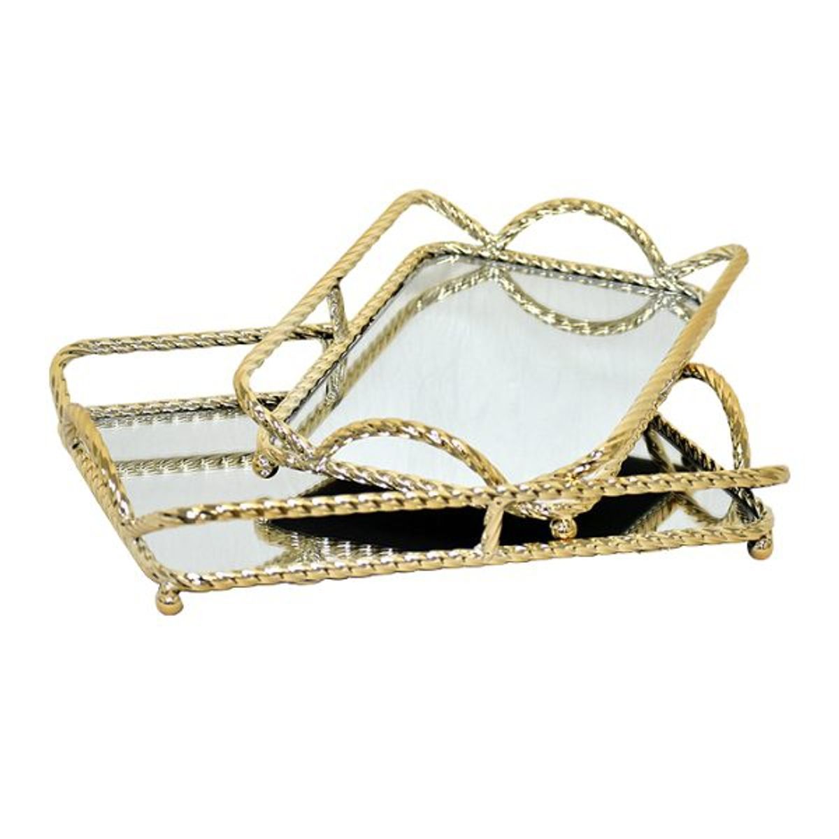 MSA MUEBLES SANTA ANA - Set Bandejas Mirror Gold 2 Piezas