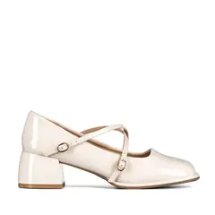 WEIDE - Zapato Mary Jane Beige Charol Elegante Mujer YL65