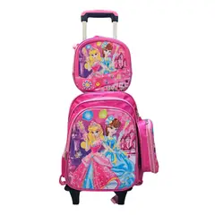 GENERICO - Mochila Escolar Con Ruedas Lonchera Estuche 2 princesas niña