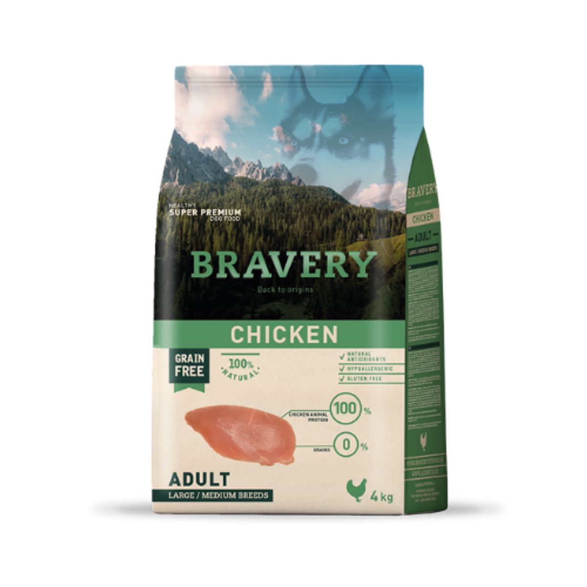 BRAVERY - Bravery Chicken Adult Large/Medium Breeds, bolsa de 4 kg