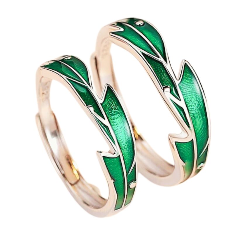 GENERICO - Set de Anillos Inspiración Natural en Plata 925 con Esmalte Verde