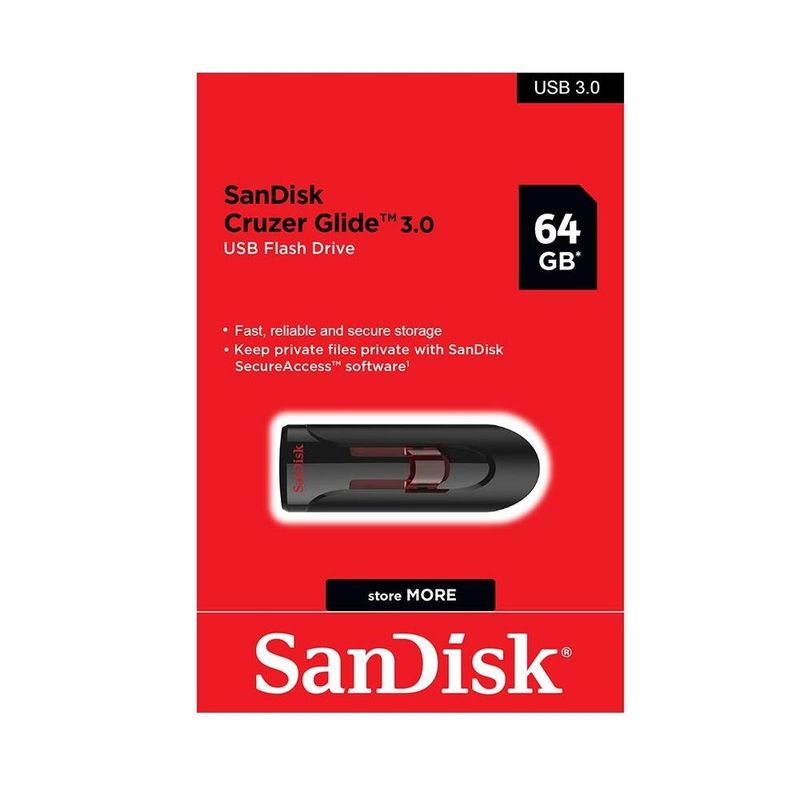 SANDISK - PENDRIVE 64GB SDCZ600-064G-G35 SANDISK GLIDE 3.0 - Negro