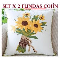 Set Pack X 2 Fundas para Cojín Bordado Ramo de Girasoles 45x45 cm