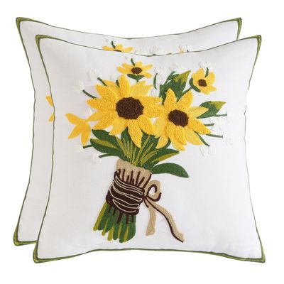 Imagen 2 del producto Set Pack X 2 Fundas para Cojín Bordado Ramo de Girasoles 45x45 cm
