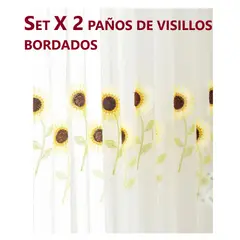 COMPRAPO - Set X 2 Visillos Blancos Bordados Girasoles Blancos 140x230 Cm