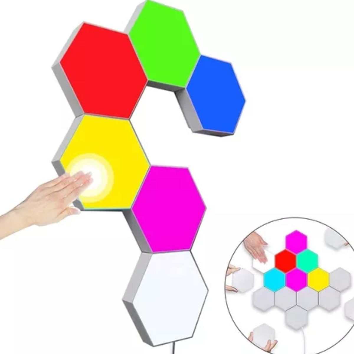 GENERICO - Set De 3 Luces Hexagonales Led Rgb + Control - 16 Colores