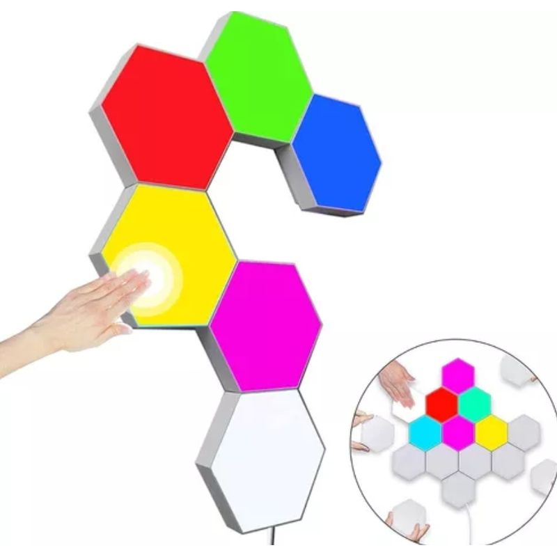 GENERICO - Set De 3 Luces Hexagonales Led Rgb + Control - 16 Colores