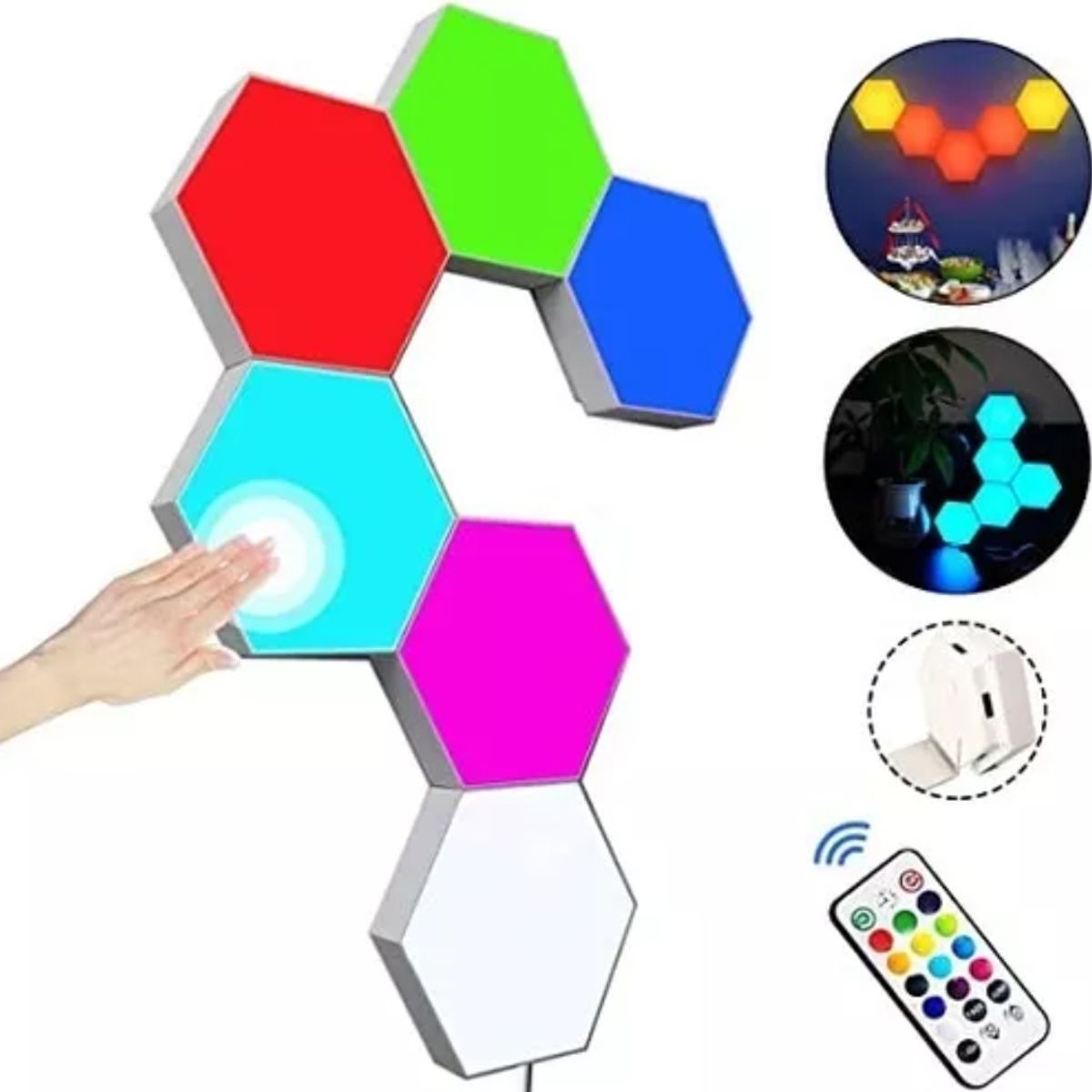 GENERICO - Set De 3 Luces Hexagonales Led Rgb + Control - 16 Colores
