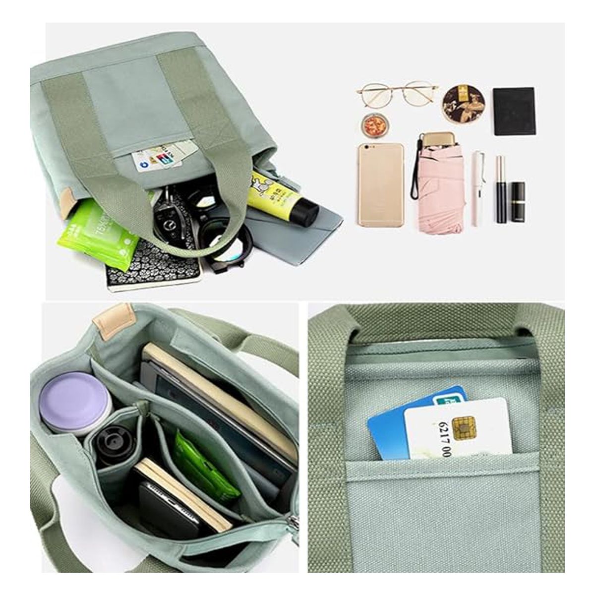 LELOX - Bolsa Tote Pequeña con Cremallera para Bolso Crossbody de Lona