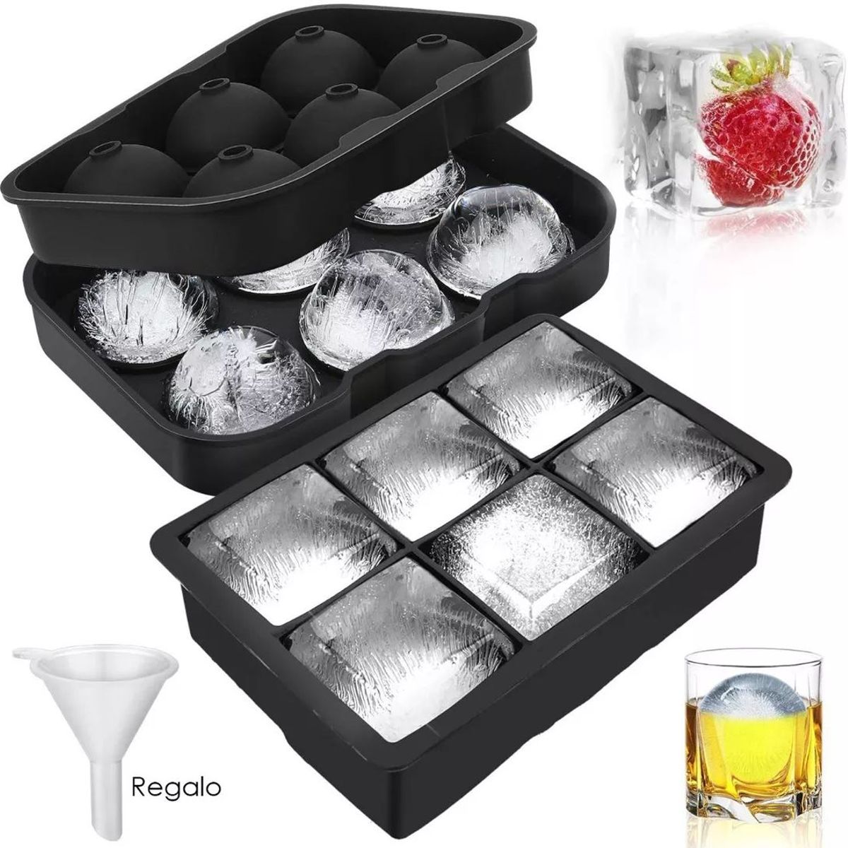 KUANGYE - Cubeta De Hielo Silicona Whisky Tragos Coctel 2 Formas