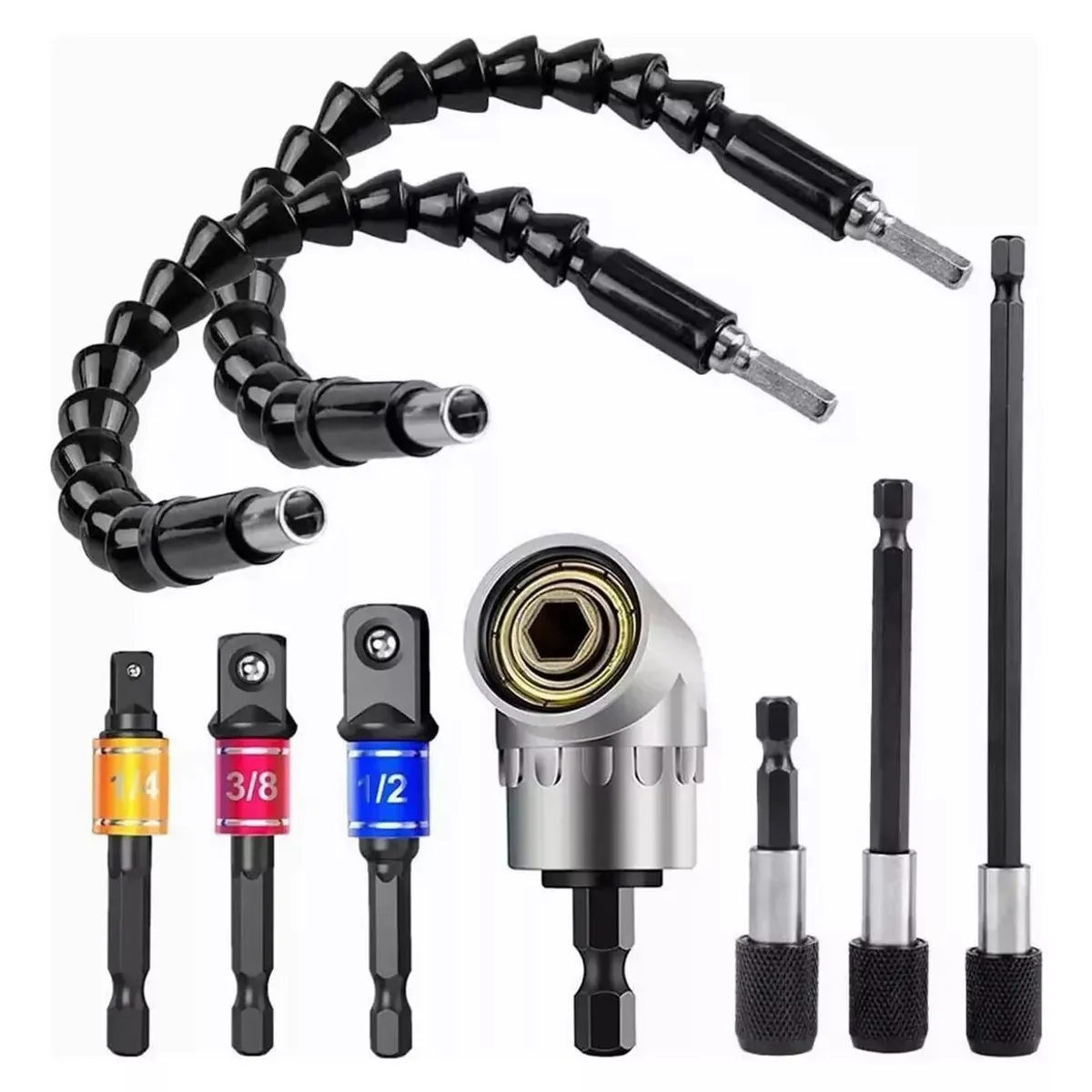 KUANGYE - 9pcs Extension Flexible Atornillador Dado Angulo Herramienta