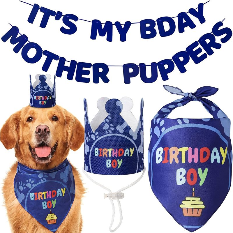 COREJOY - Pack Decoración Cumpleaños para perros azul-L