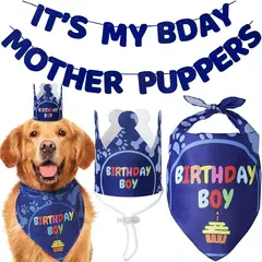 COREJOY - Pack Decoración Cumpleaños para perros azul-L