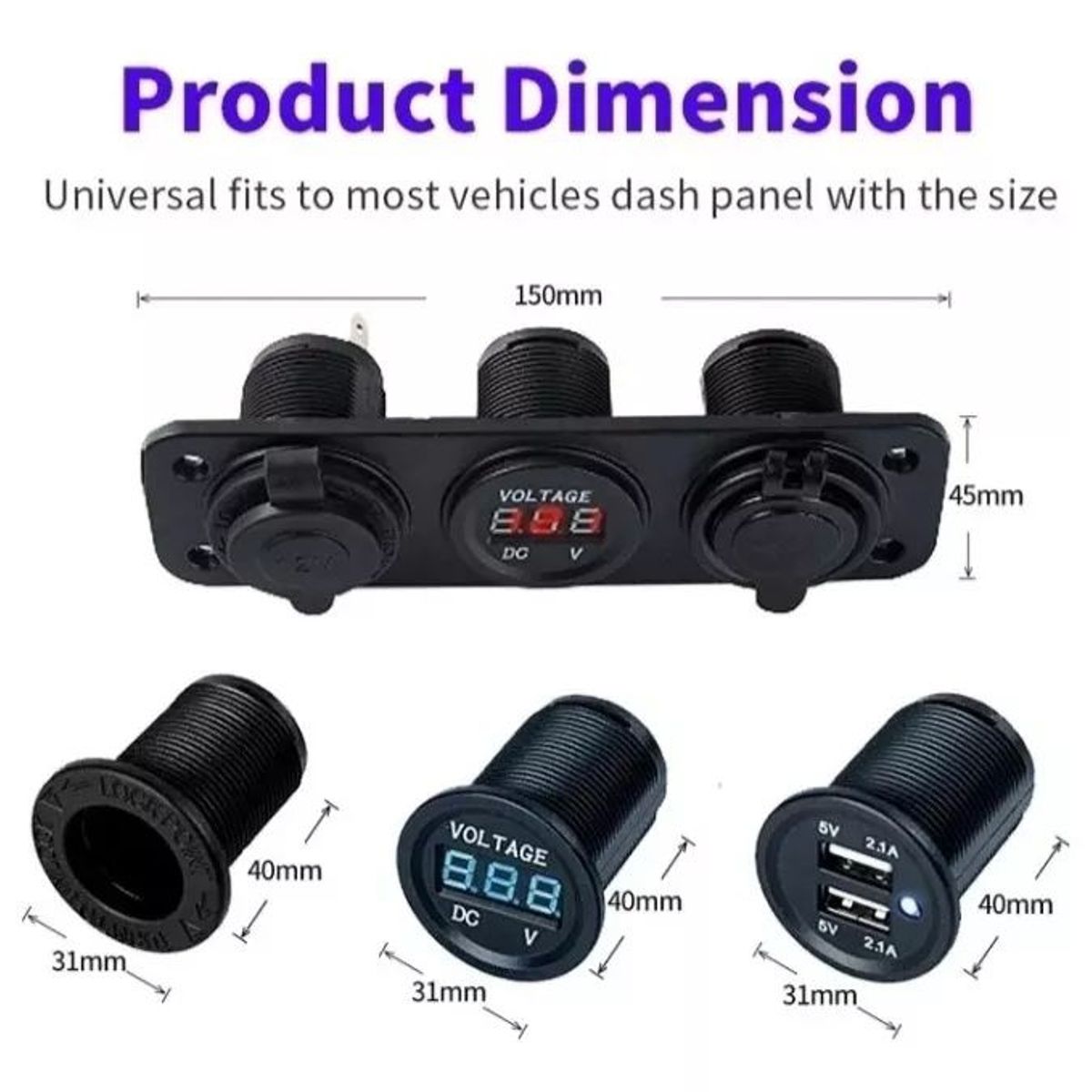 KUANGYE - Usb Dual Cargador Encendedor  Voltímetro Empotrado Autos