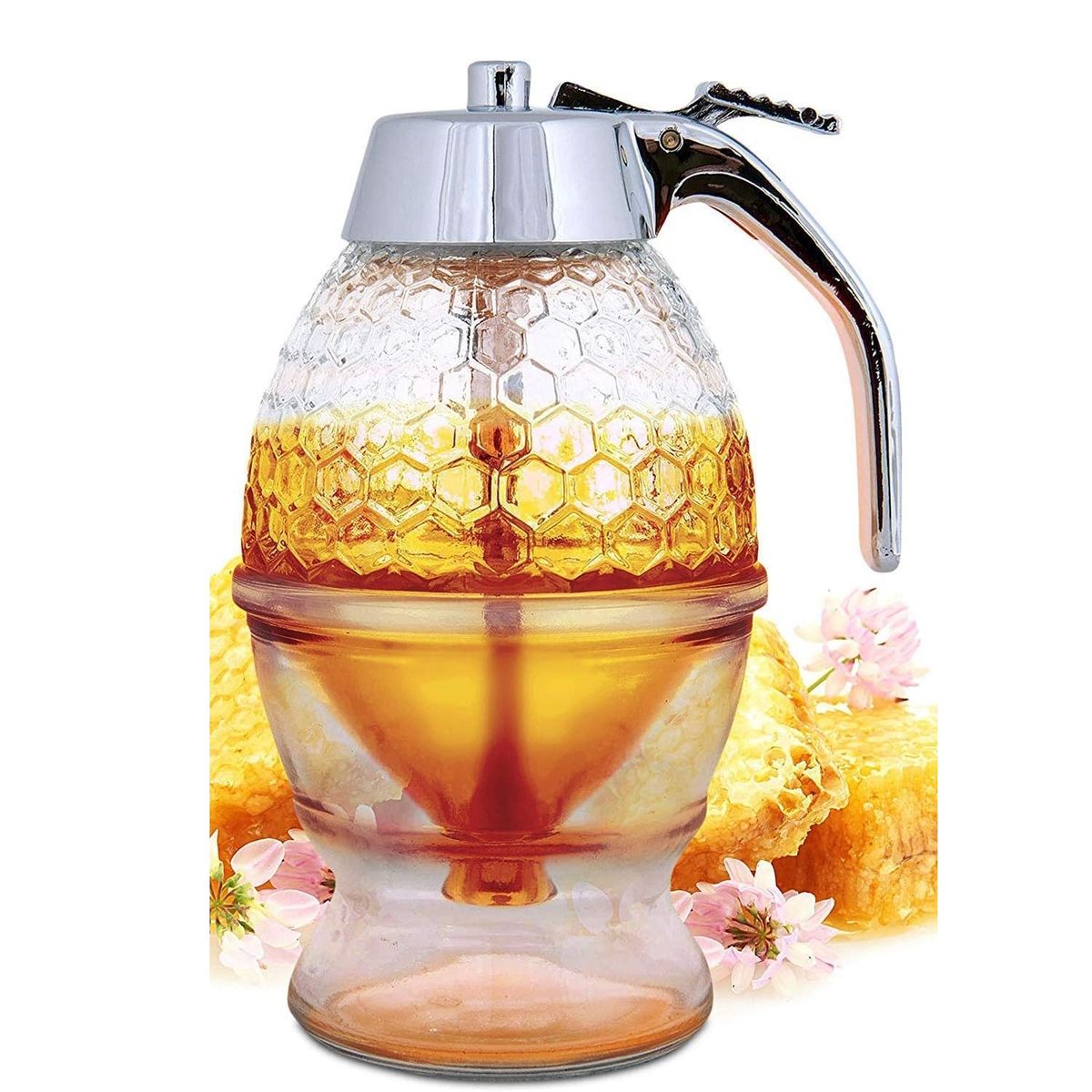 LELOX - Dispensador de miel de cristal antigoteo gran decoración y soporte