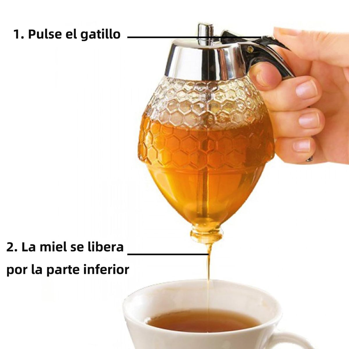 LELOX - Dispensador de miel de cristal antigoteo gran decoración y soporte