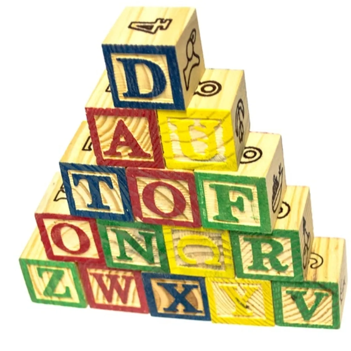 GENERICO - Cubo 15 Piezas Madera Letras Números