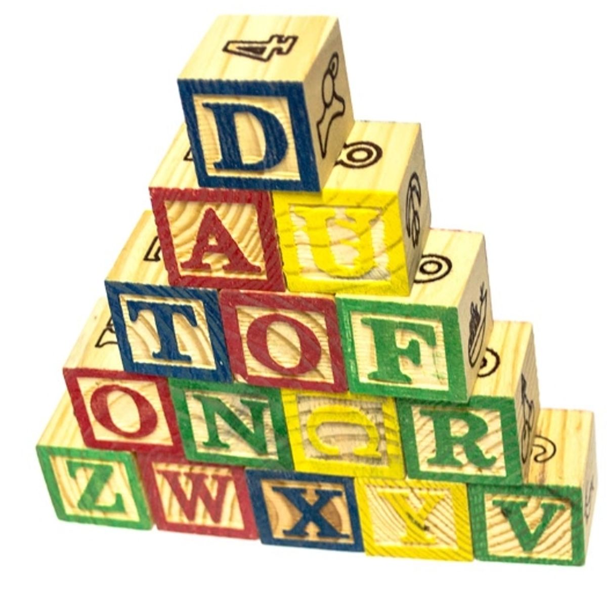 GENERICO - Cubo 15 Piezas Madera Letras Números
