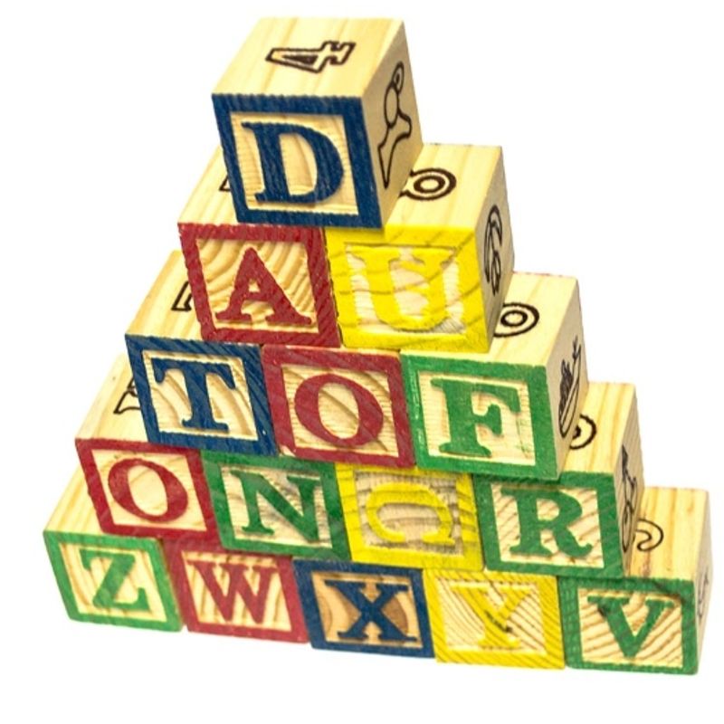 GENERICO - Cubo 15 Piezas Madera Letras Números