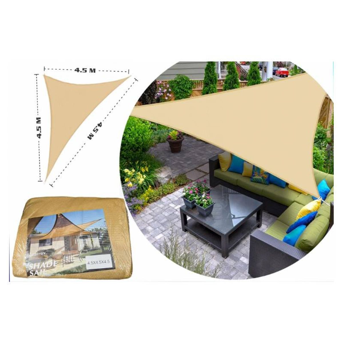 GENERICO - Lona Toldo Vela Sombra Triangular 4.5 x 4.5 x 4.5 Anti Uv Calidad premium