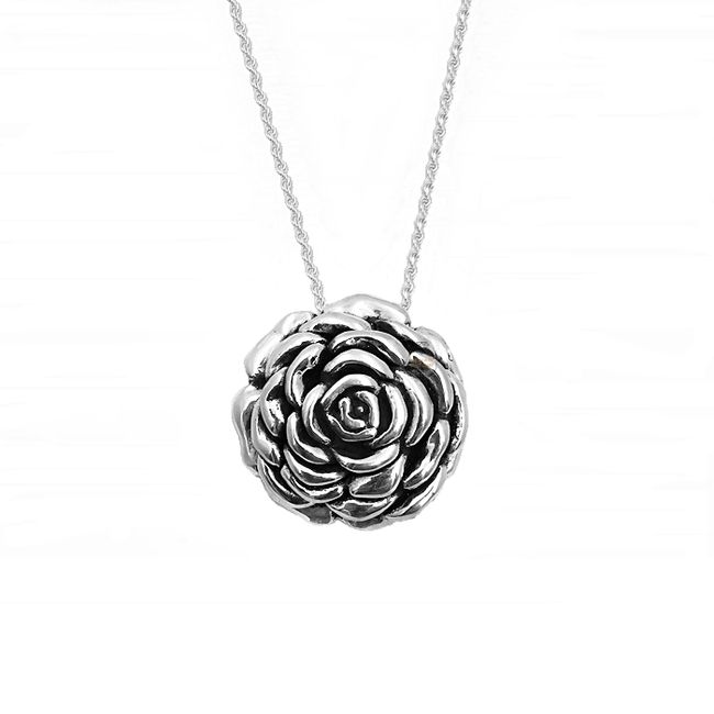 JOYAS MYTOKE - Collar Mujer Rosa Grande Tourbillon Plata Envejecida 925