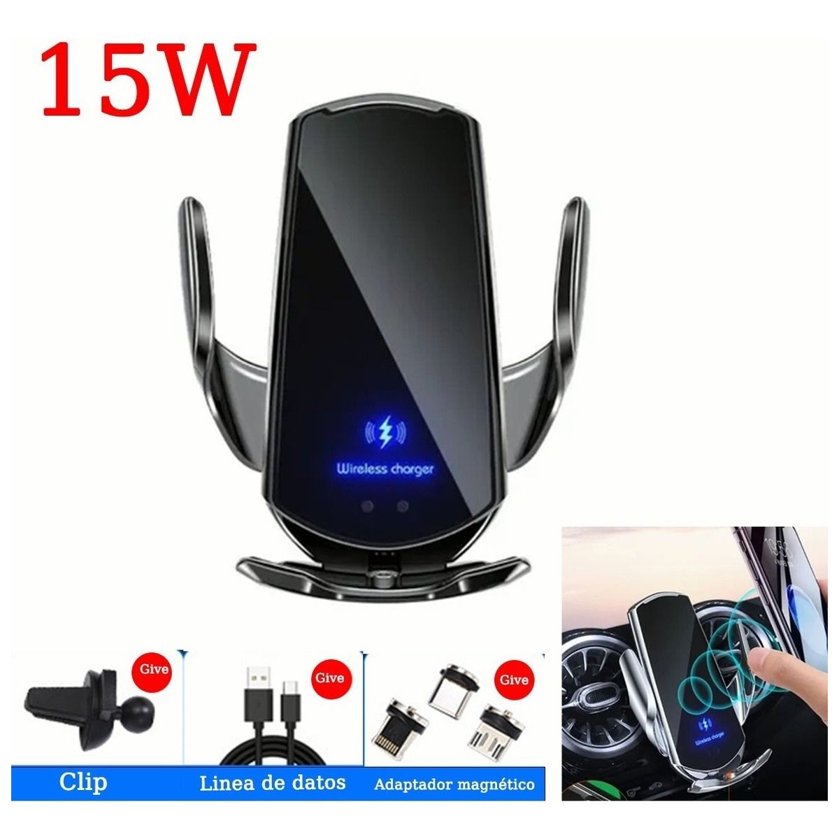 GENERICO - Cargador Soporte Automático Inalámbrico Para Todo Tipo De Telefono