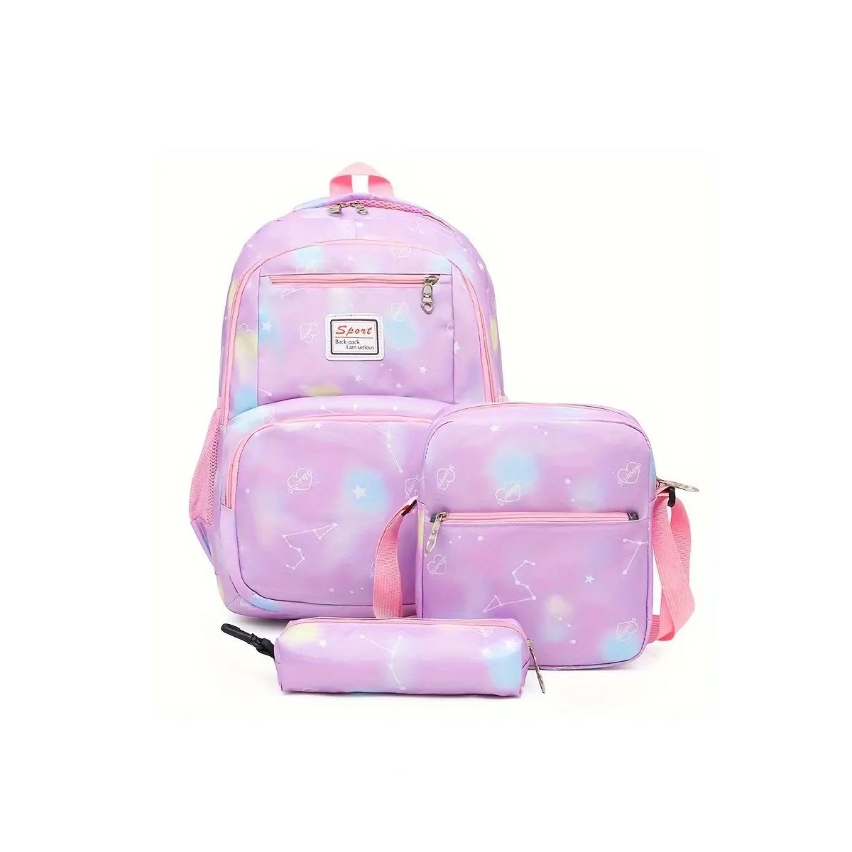 GENERICO - Set Mochila - Lonchera - Estuche Para Niñas Estrellas Lila