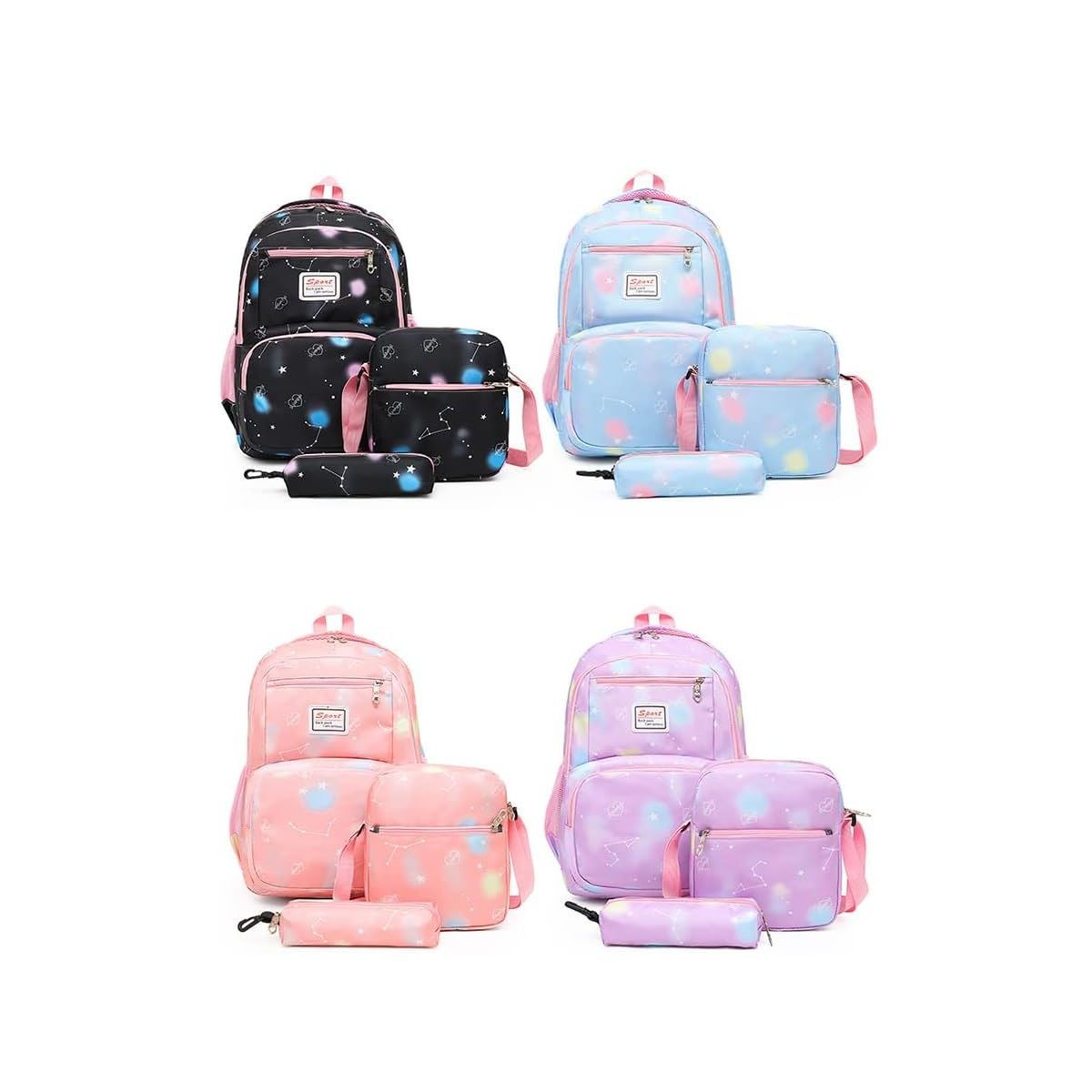 GENERICO - Set Mochila - Lonchera - Estuche Para Niñas Estrellas Lila