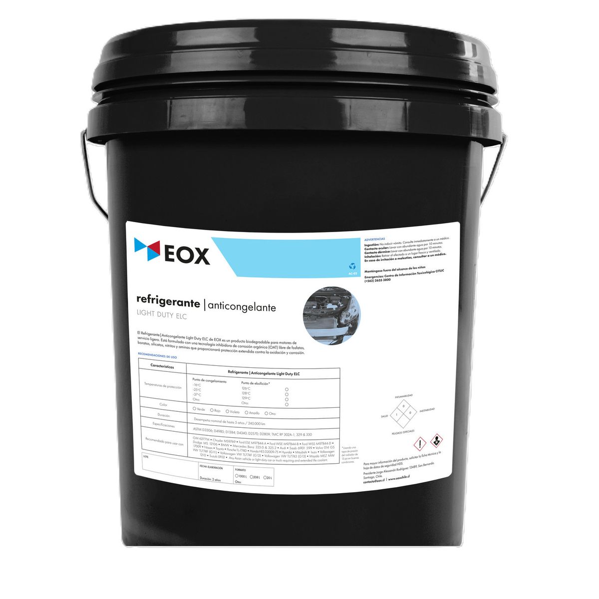 GENERICO - Refrigerante Coolant Elc 50% Servicio Ligero Rojo Eox 20 L