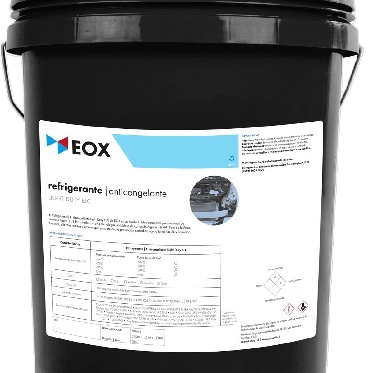 GENERICO - Refrigerante Coolant Elc 40% Servicio Ligero Rojo Eox 20 L
