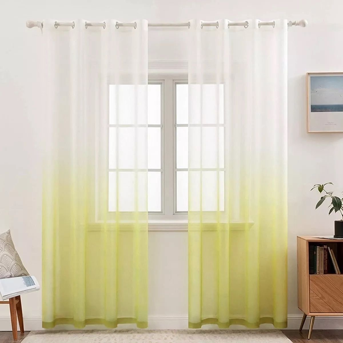 GENERICO - Cortina Velo 2 Paño Liso Visillos Cortina Tela 140x220 10176 Amarillo