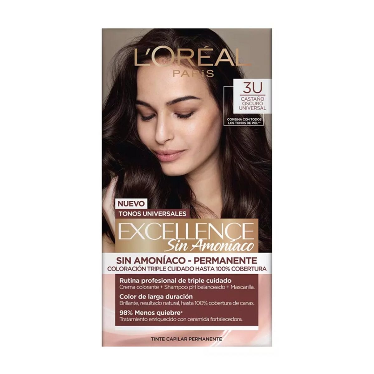 LOREAL PARIS - Tintura Excellence Sin Amoniaco 3U Castaño Oscuro Universal LOréal Paris