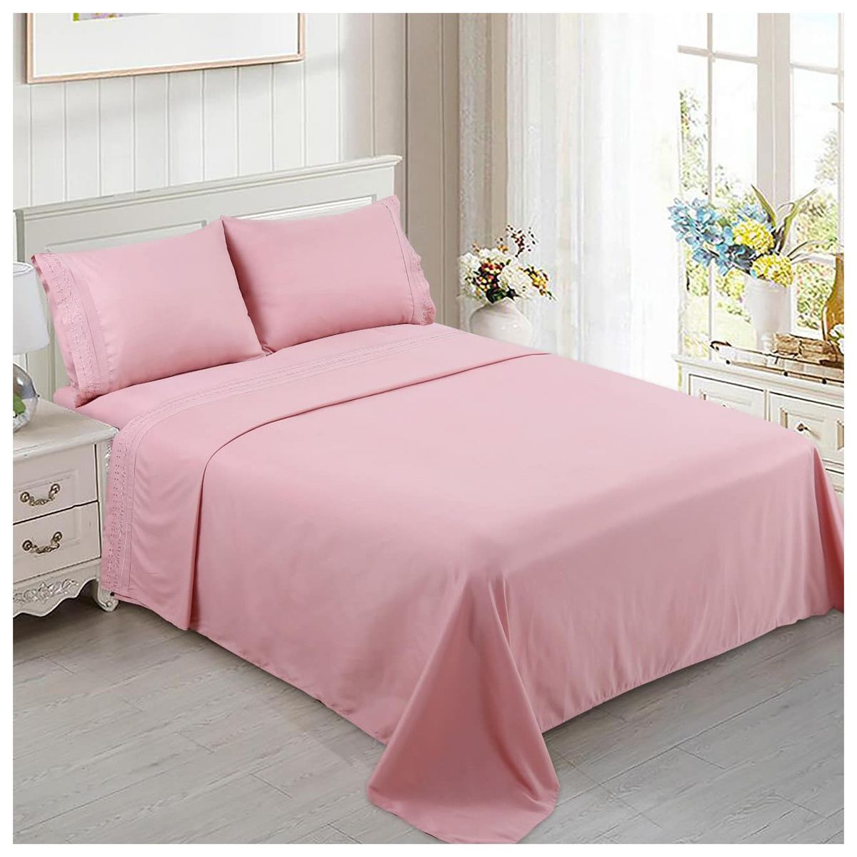 COMPRAPO - Juegos de sábanas Bordadas Rosa 2 Plazas 60% algodón