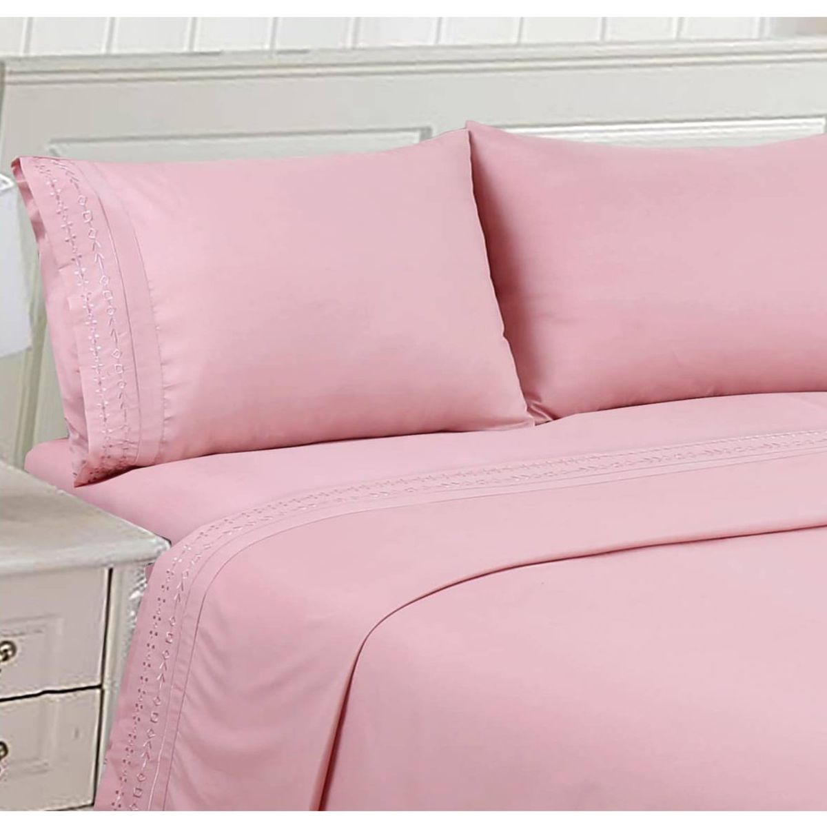 COMPRAPO - Juegos de sábanas Bordadas Rosa 2 Plazas 60% algodón