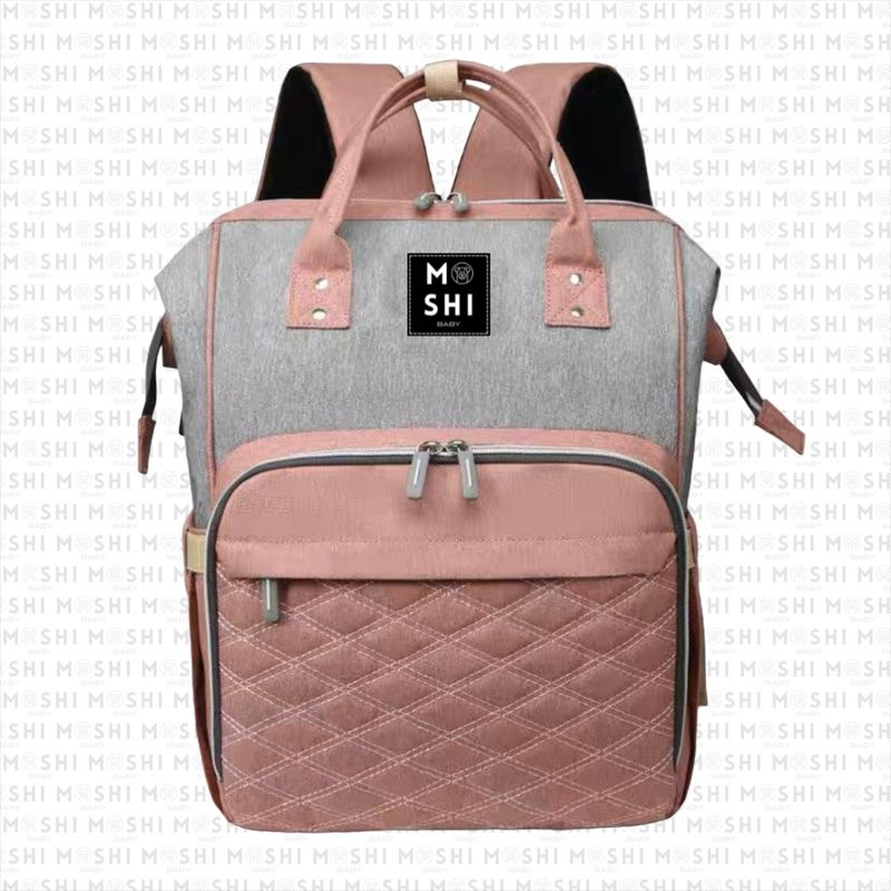 GENERICO - Bolso Mochila Maternal Pañalera Diseño Brooklyn Bicolor Rosa Gris