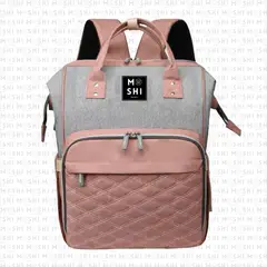 GENERICO - Bolso Mochila Maternal Pañalera Diseño Brooklyn Bicolor Rosa Gris