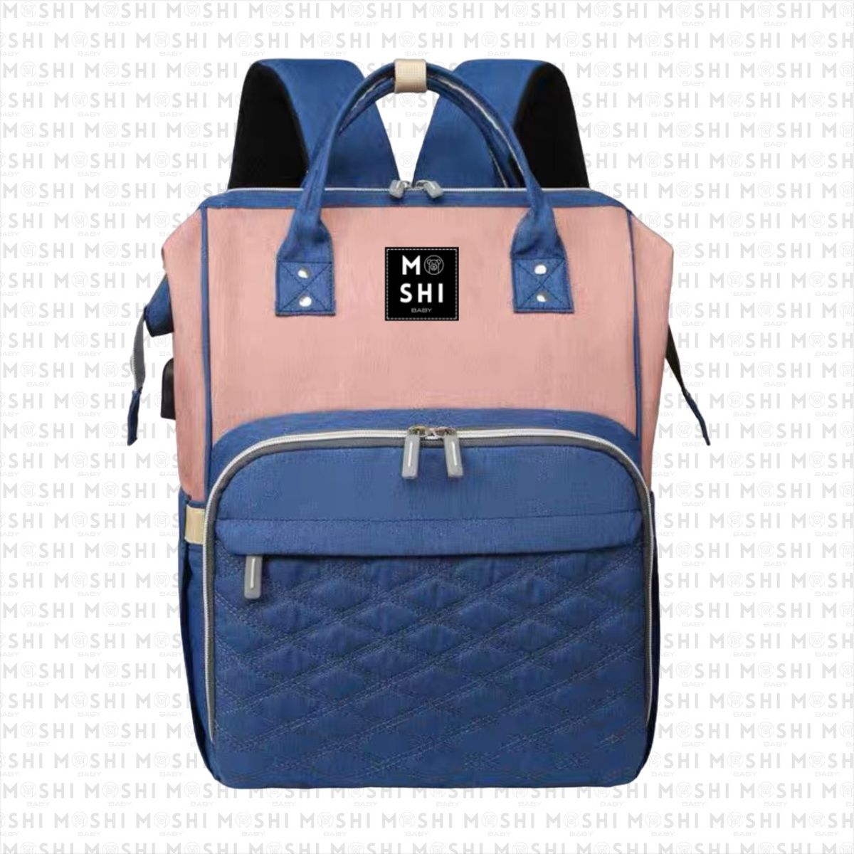 GENERICO - Bolso Mochila Maternal Pañalera Diseño Brooklyn Bicolor Azul Rosa